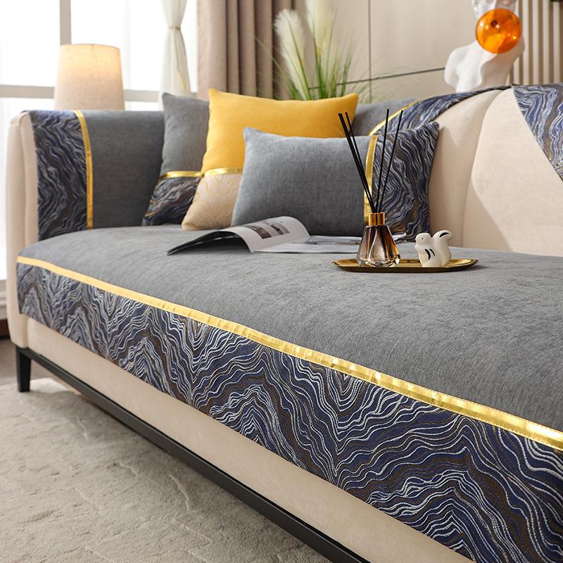 

Подушка для дивана из синели, двухцветная подушка для дивана, нескользящая, универсальная подушка для дивана Four Seasons, жаккардовая подушка с краями золотой нити 70x70cm 1pcs