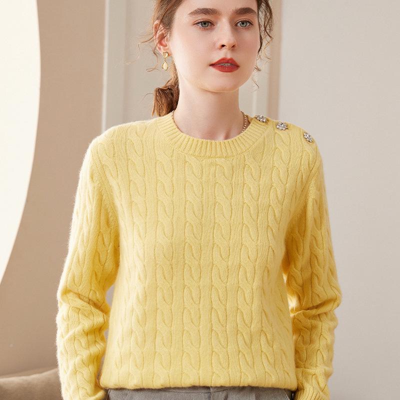 Women's Pure Cashmere Round Neck Sweater - Versatile Spring Pullover Knitted Top