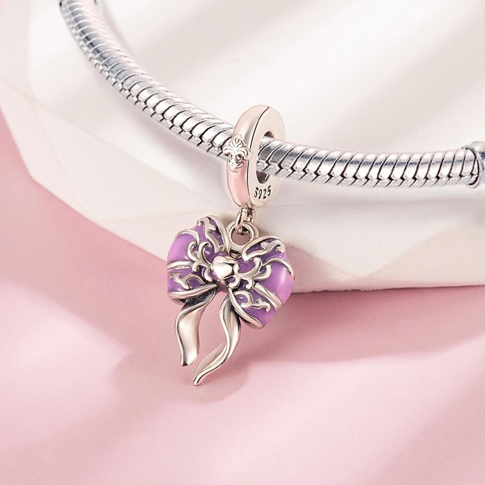 S925 Silver Royal Vintage Style Bow Perfume Bottle Violet Beaded Bracelet Necklace Handmade Jewelry Craft Accessories