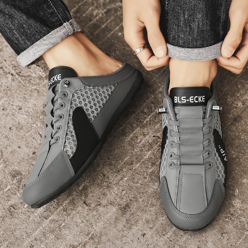 Baotou slippers men's summer wear breathable mesh lazy one pedal half tray heelless casual beach sandals