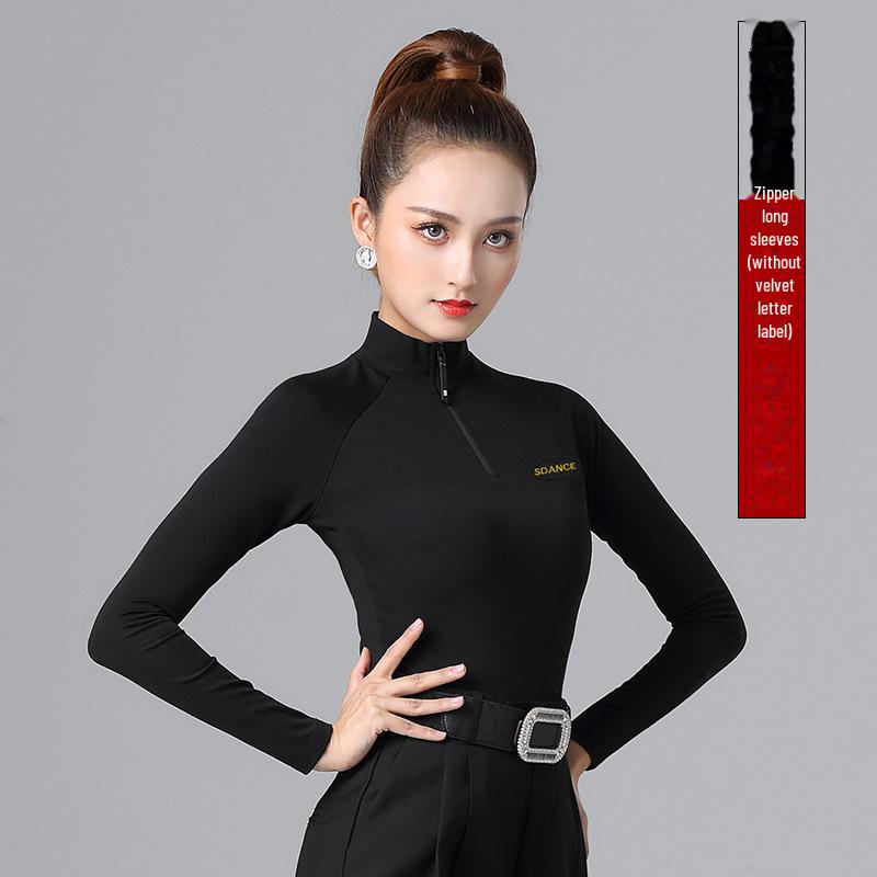 Women's Long Sleeve Zipper High Collar Latin Dance Tops for Autumn and Winter Training