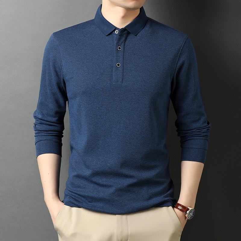 

Long-sleeved Pullover T-shirt for Men Winter New Simple Casual Solid Color Lapel Top for Young and Middle-aged Men
