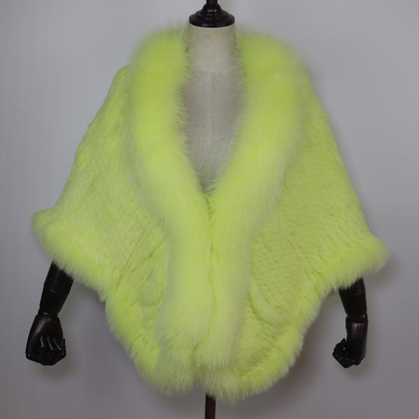 Women Real Rabbit Fur Shawl Scarf With Fox Fur Collar Winter Warm Knitted Rabbit Fur Poncho Girls Party Fashion Accessories