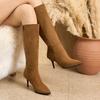Spitzer Ultrahoher Schlanker Absatz Leopardenmuster Sexy Römerstil Kniehohe Stiefel Atmungsaktiv Innen Reißverschluss Mattes Flockmaterial Stiefel