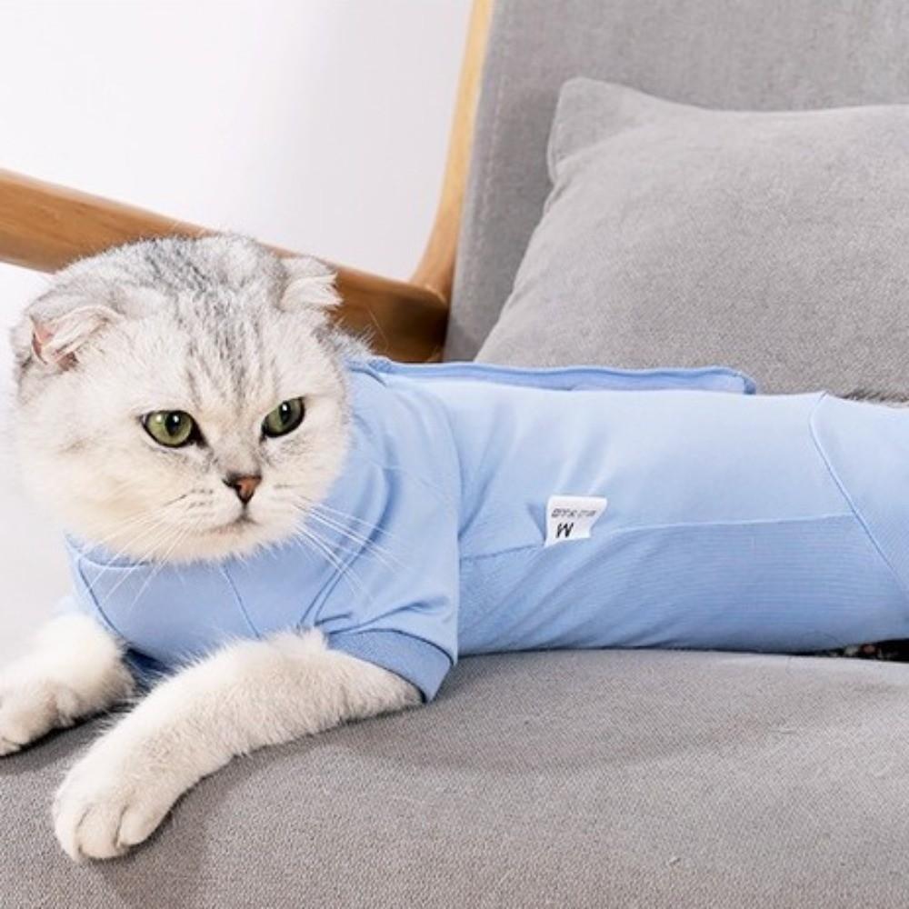 Adjustable Cat Recovery Suit Breathable Solid Color Pet Anti-Lick Suit Soft Comfortable Cat Sterilization Suit Wounds Recovery