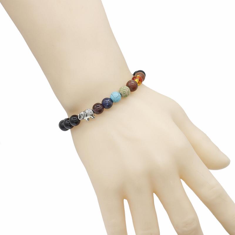 Seven Chakras 8mm Yoga Bracelet with Elephant Charm