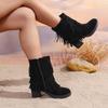 Fashion Sexy Suede Black Tassels Riding Boots Women 2025 Winter Side Zipper High Heel Western Cowboy Boots Fashion Solid Black Shoes