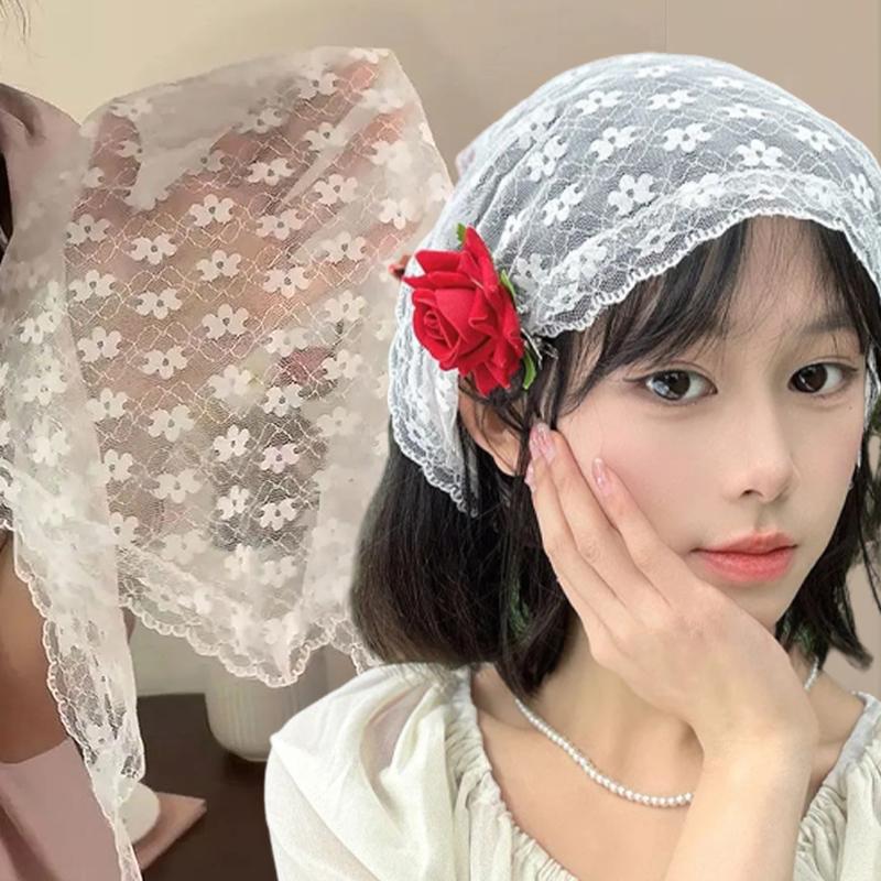 Foulard in Pizzo Coreano Ins per Capelli Donna Fascia a Triangolo Bianca Cinturino per Capelli Foulard per Testa Cappello Foulard da Viaggio Fascia per Capelli Accessori