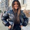 Giacca Piumino Invernale Spessa Calda Corta da Donna Nera in Pelle PU Parka Elegante Cappotto con Cerniera Imbottito in Cotone Capispalla Punk