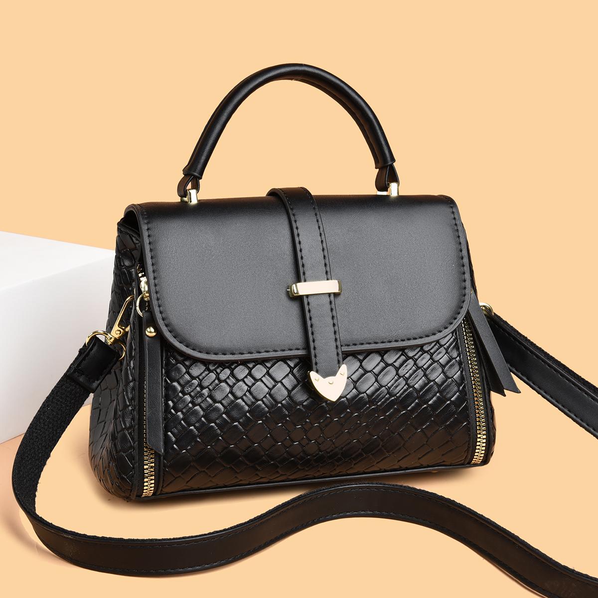 

Women s Soft Leather Top-Handle Bags Luxury Design Shoulder Messenger Bags High Quality Handbags and Purses Commuting Sac a Main 23cm 11cm 17cm чёрный