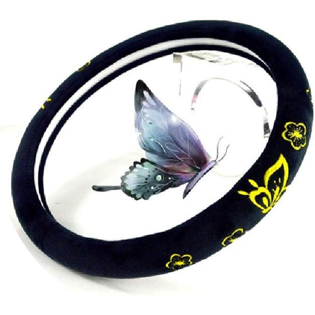 Embroidery Cute Car Steering Wheel Cover (Yellow Butterfly New)