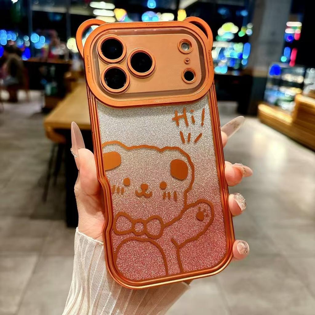 For IPhone17promax Phone Case Cartoon Teddy Bear for Apple 16 Electroplated Glitter 15 with Lanyard Protective Cover