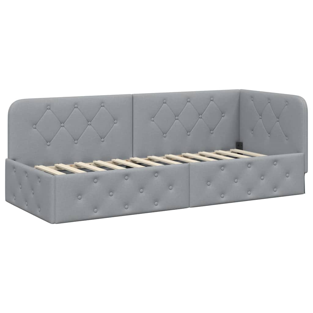 Corner Bed Frame Light Grey 80 X 200 Cm Fabric