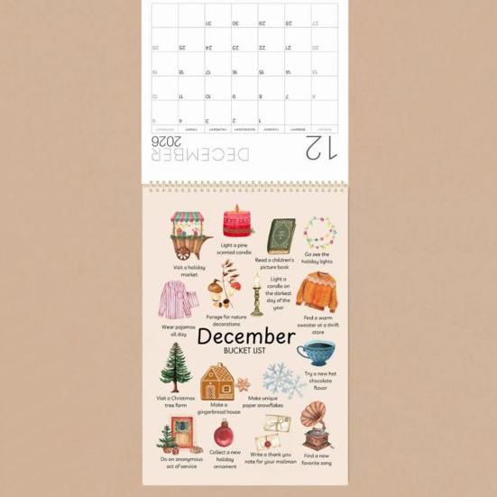 2026 Bucket List Kalender Künstlerischer Wandkalender Planer Hängender Monatskalender Zeiterinnerungskarte für Heim- und Bürogebrauch