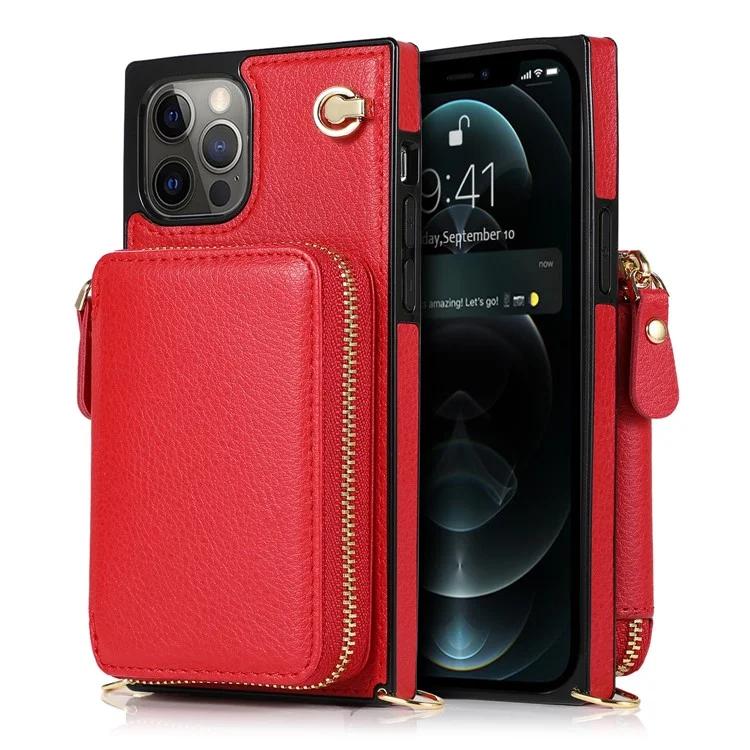 

For iPhone 14 Pro Case Kickstand TPU+PU Cell Phone Cover with Long Strap