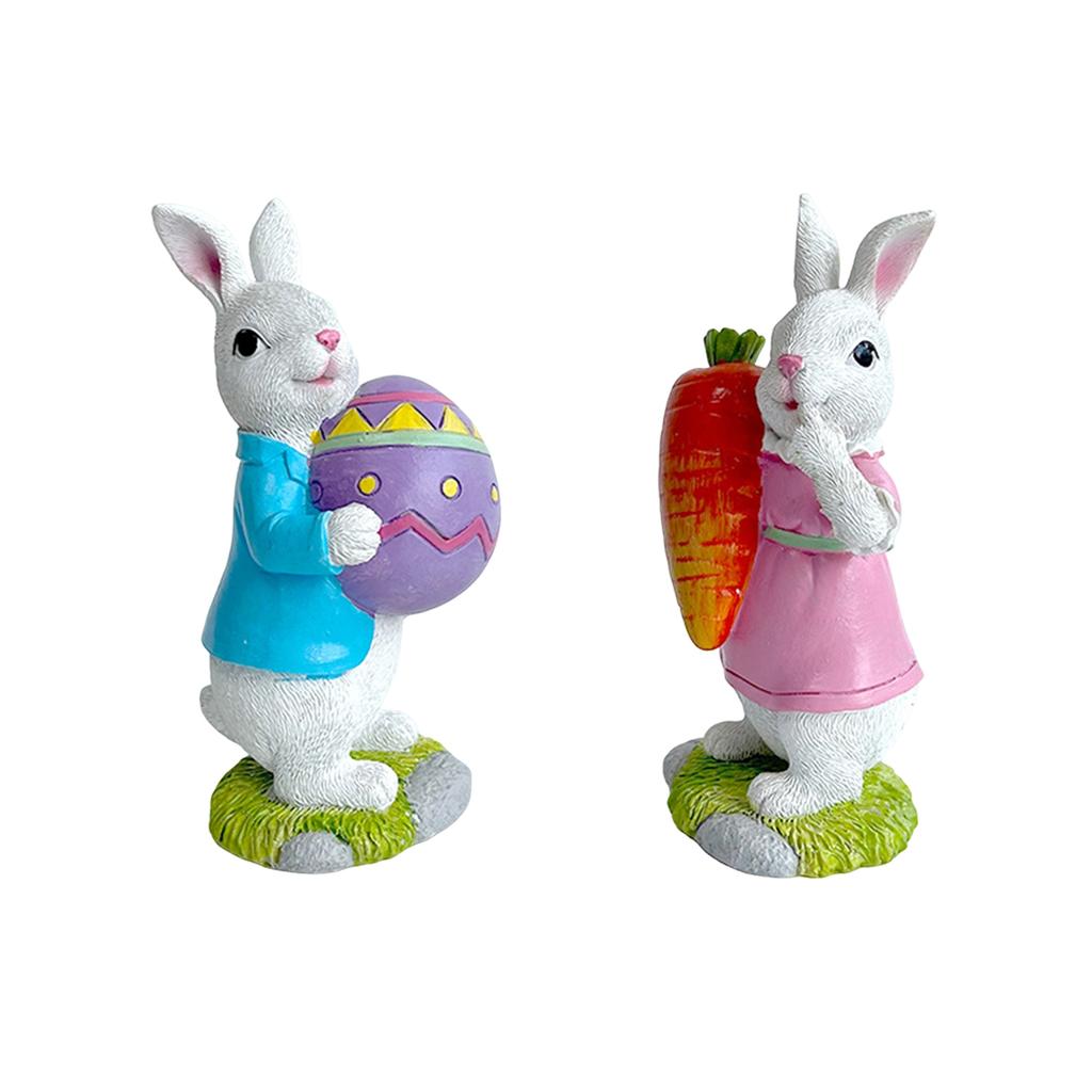 Easter Bunny Resin Craft Figurine Garden Decorative Item Realistic Animal Ornament