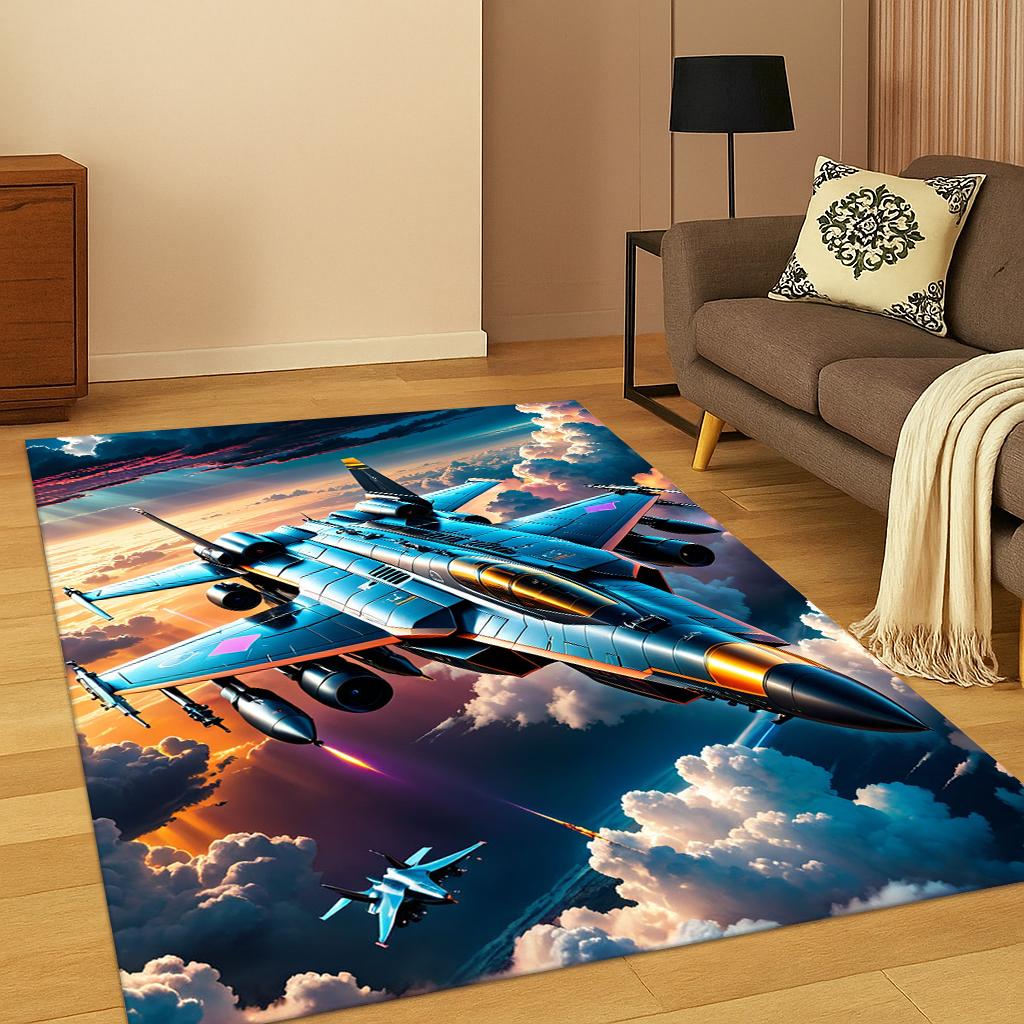 3D Air Force Jet Fighter Spitfire Aircraft Airplane Carpet Rug for Living Room Sofa Playroom Bedroom Doormat Decor Non-slip Mat