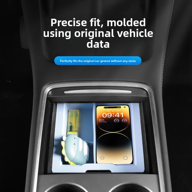Autocollant de Voiture Chaud Pour Tesla Model 3 Model Y 2020-2026 Boîte de Rangement de Commande Centrale Silicone Double Boîte Outils de Voiture Utiles Modification de Voiture