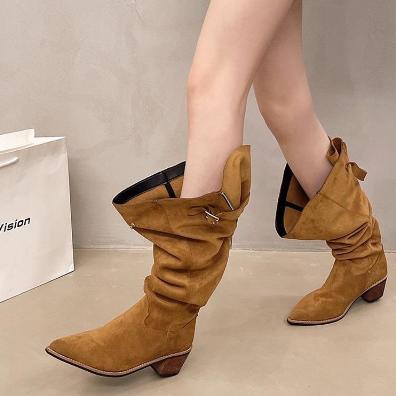 Fashion 2025 New Fashionable Versatile Western Boot Thick Heel Pointed Toe High Tube Comfortable Boot for Adult Women Korean Style