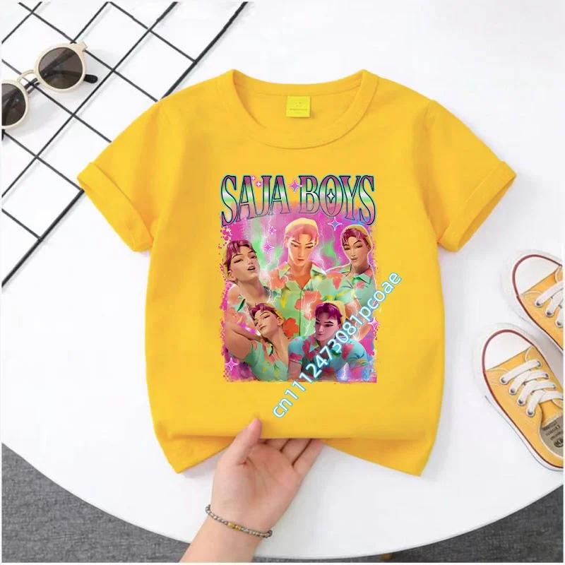 Summer Movie Soft Polyester KPop Demon Hunters Girl's T-Shirt Anime SAJA BOYS Short-sleeved Shirt Fashion Tee Parent-child Outfit