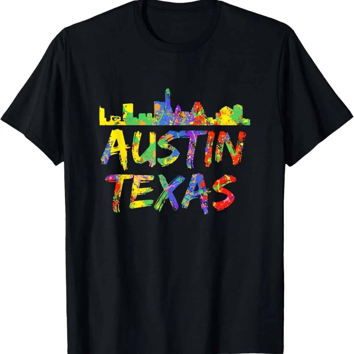 Austin Texas Skyline TX Colorful Rainbow City Pride Austin T-Shirt S