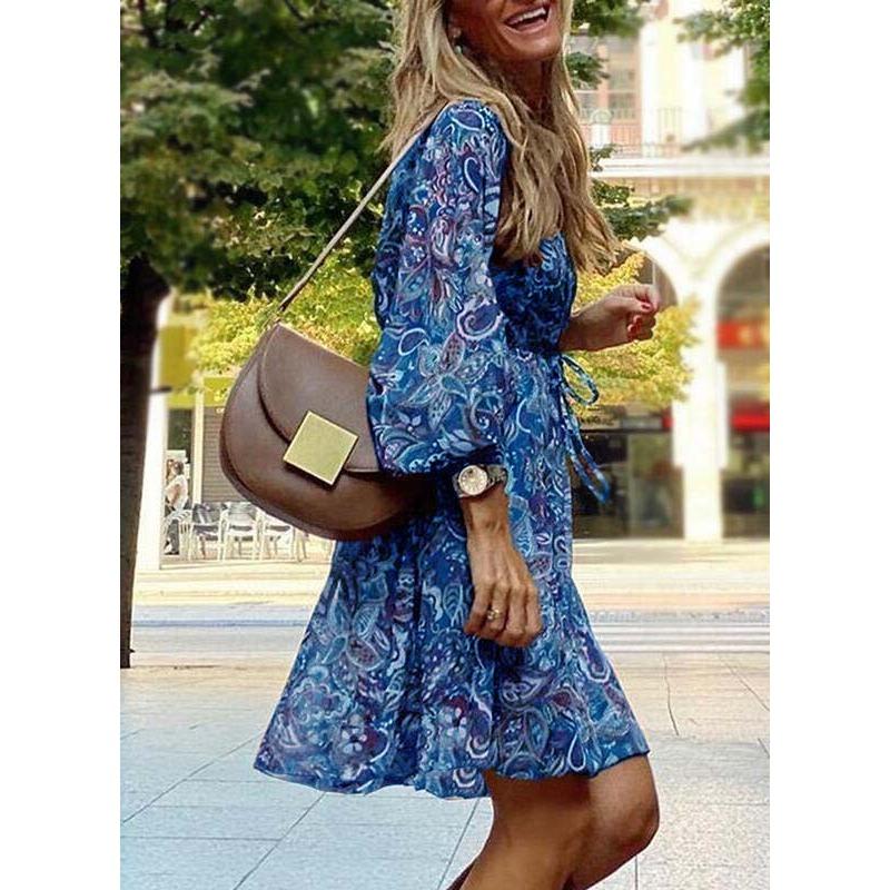 Summer Mid-waist Pullover Midi Skirt Short-sleeved Printed Loose Dresses