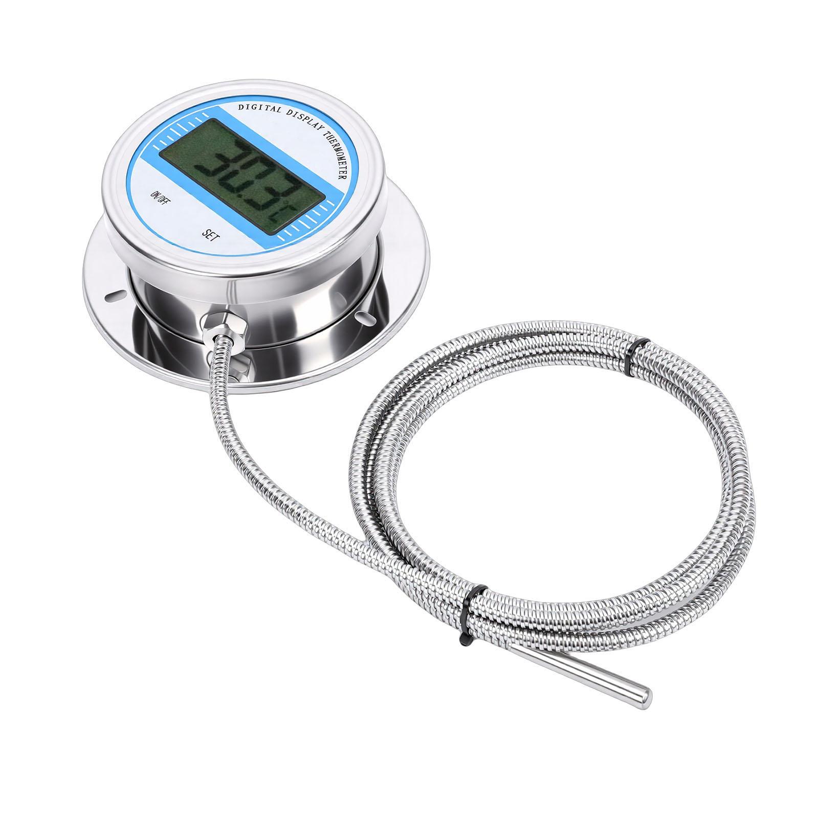 Digital Thermometer with 2M Threaded Probe Stainless Steel Temperature Meter for Cooking Stove Pipe Industrial Use -50 to 200 celsius