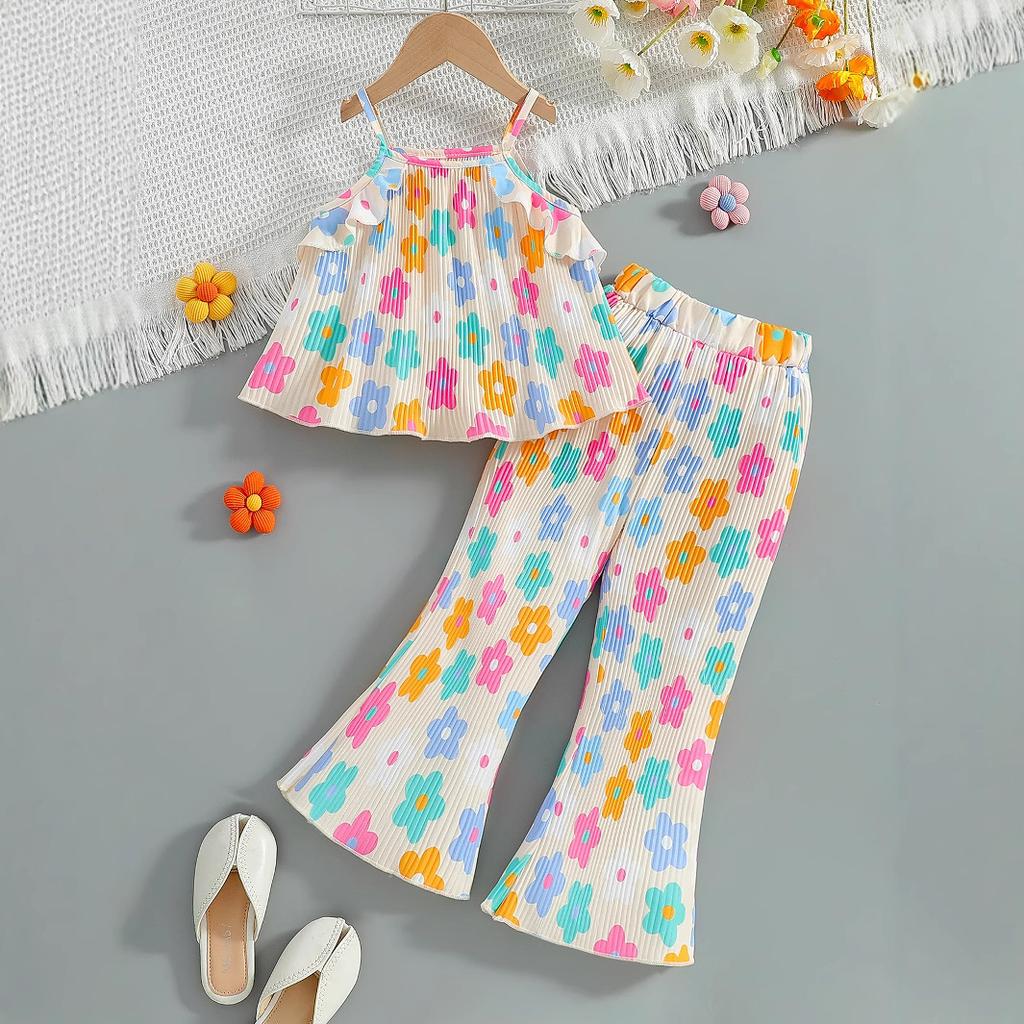 Girls' Fashionable Two-piece Summer Children's Sweet Halter Top + Flared Pants Set