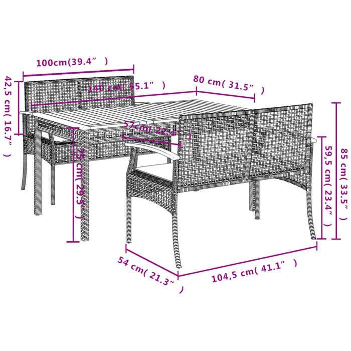 VidaXL Ensemble à Manger de Jardin avec Coussins 3 pcs, Table et Chaise de Terrasse, Meubles de Patio, Mobilier d'Extérieur, 3213566