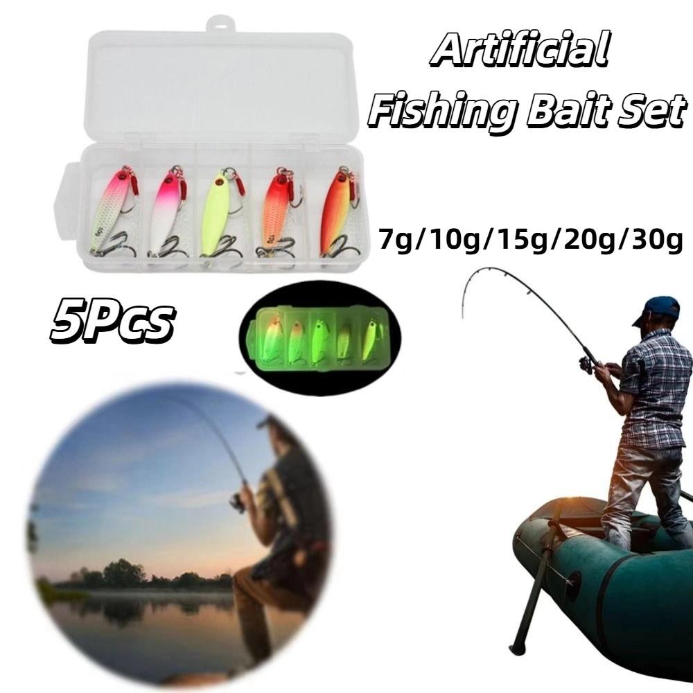 5Pcs 5 Size Luminous Fishing Lures Hooks 3D Eye Fishing Lures Kit Beach Boat Fishing