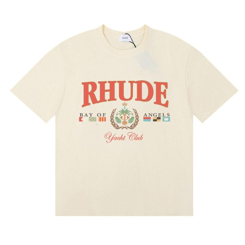 RHUDE Grafik Tişört Erkek Kadın Kısa Kollu Bisiklet Yaka Günlük Giyim