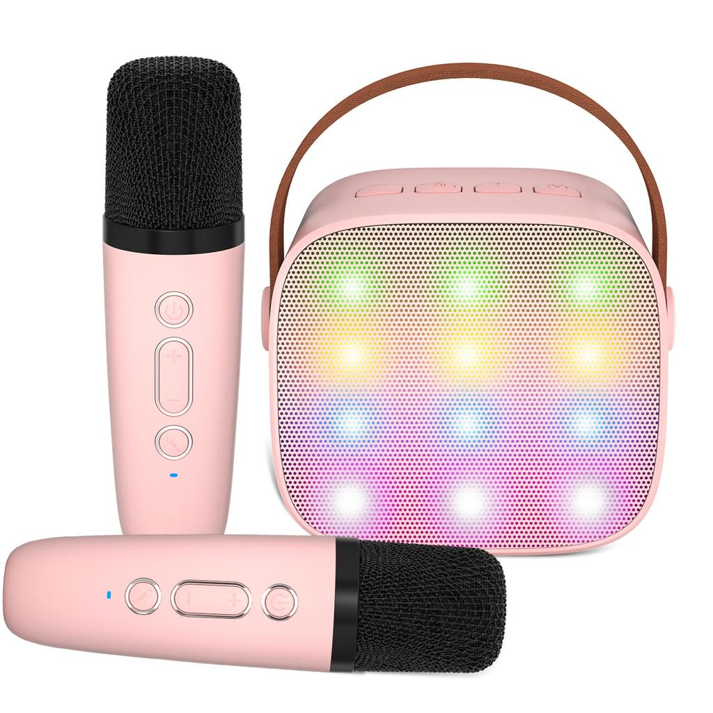 Verkstar Karaoke mikrofon se 2 Bluetooth mikrofony, bezdrátovým reproduktorem a PA systémem, kompatibilní se stereo, dobíjecí přes USB-C, kompaktní, přenosný,