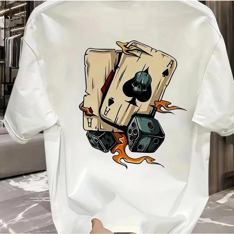 Fashionable Casual Loose Creative Poker and Dice Printed Sports Round Neck Short Sleeved T-shirt