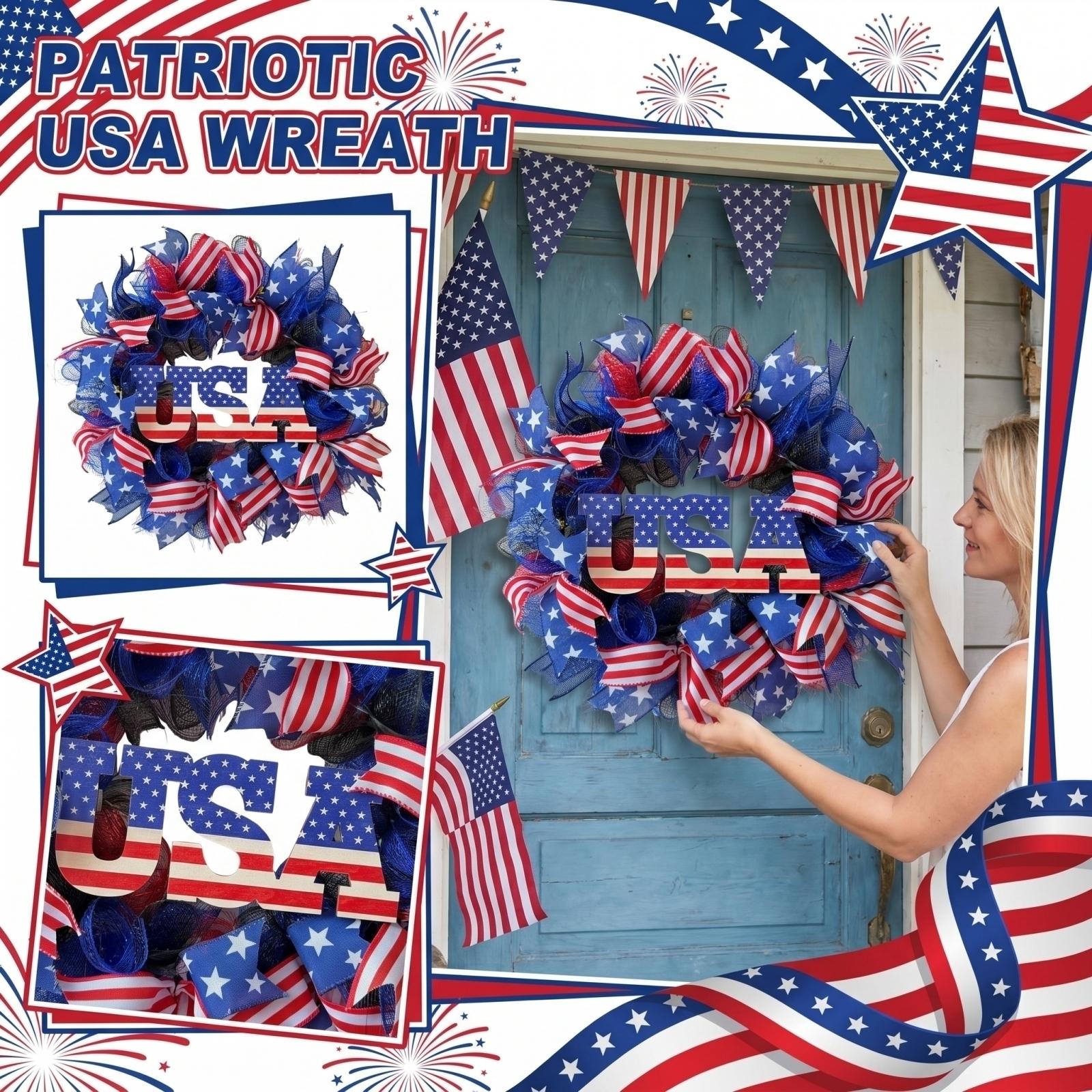 

Patriotic Wreath with USA Lettering for 4th of july decorations Fourth of july decorations July 4th decorations outdoor Independence day One Size белый