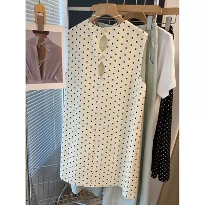 Vintage Polka Dot Round Neck Sleeveless Vest Dress Short Skirt Women's Summer New Back Hollow Straight Skirt Small Man