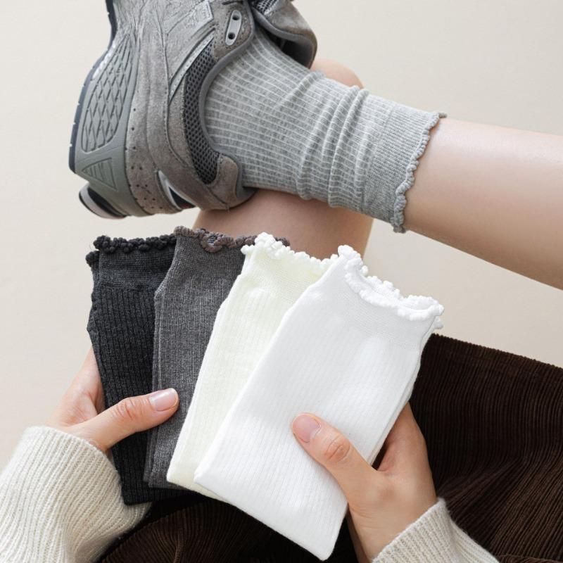 Women's Socks, Grey Lace Boneless White, Antibacterial and Versatile Postpartum Socks