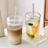 Tasse à Bouteille Boba Réutilisable Écologique 500ml/17oz Couvercle Paille Verre Borosilicate Élevé Soufflé à la Main Lave-vaisselle Micro-ondes Sûr Ustensile de Boisson