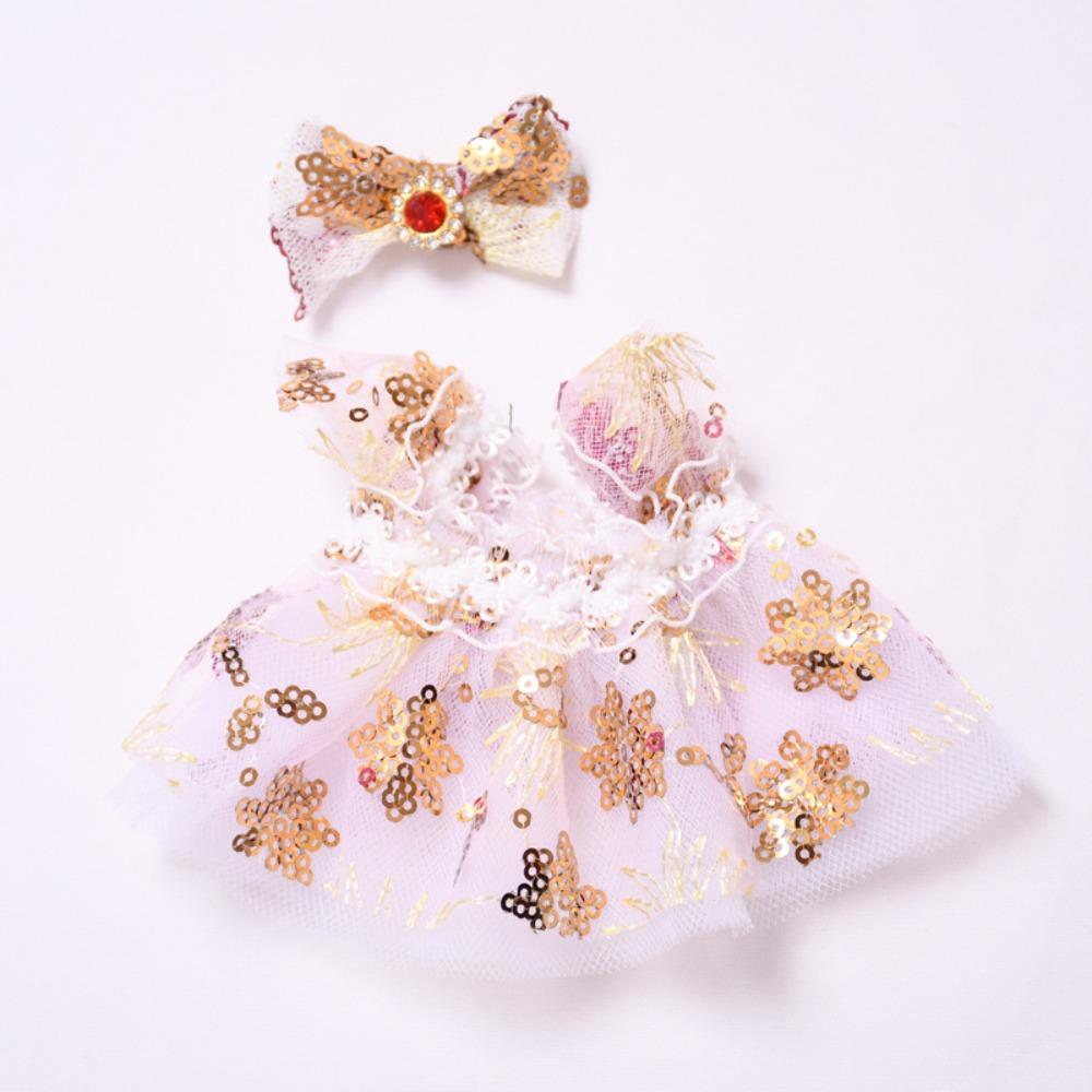 Sequined Dress Sitting Labubu Time Cloth Handmade 17cm Plush Dolls Clothes Children Gift