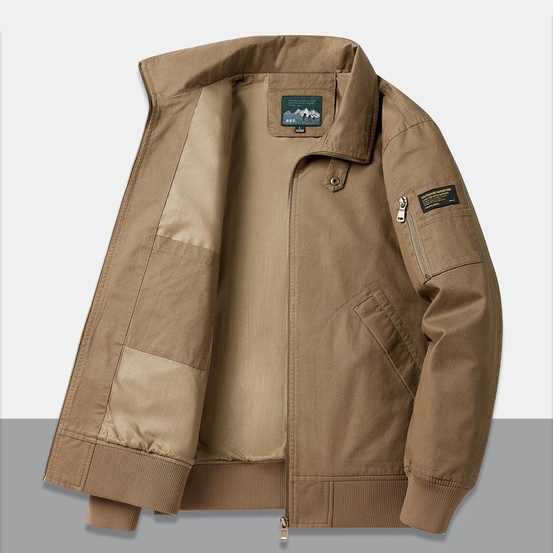 Cotton Lapel Jacket for Men's Casual Work Attire Flight Suit Jacket for Men