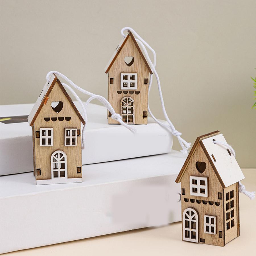 3 pcs  Christmas Small House Wooden Creative Ornament Pendant Christmas Ornament Gift Festive Celebration Home Decoration Props