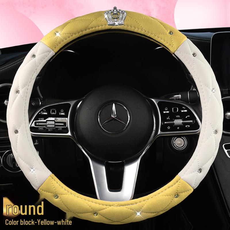 All-Season Suede Steering Wheel Cover with Rhinestones and Crown for Cars, Trucks & SUVs
