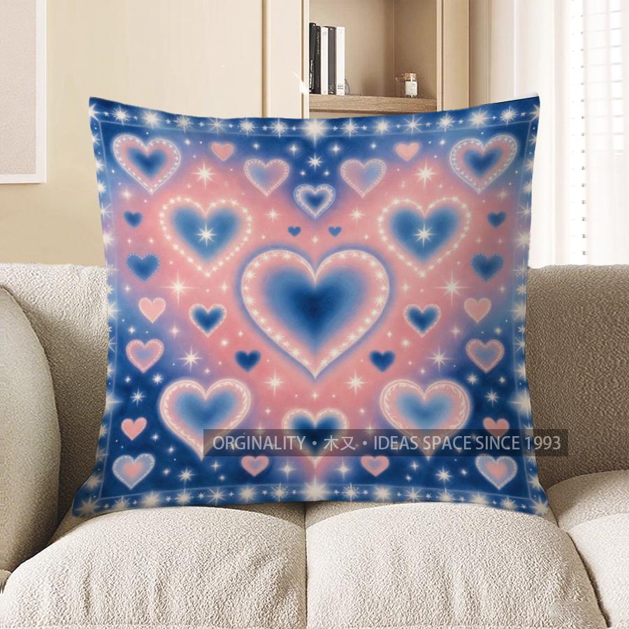 2D Starry Heart Pattern Digital Print Pillow Covers Pattern Cushion Cover Suitable For Sofa Bedroom Car Pillow Cover