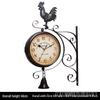 Double-Sided Wrought Iron Rooster Wall Clock - Silent European Decor for Living Room