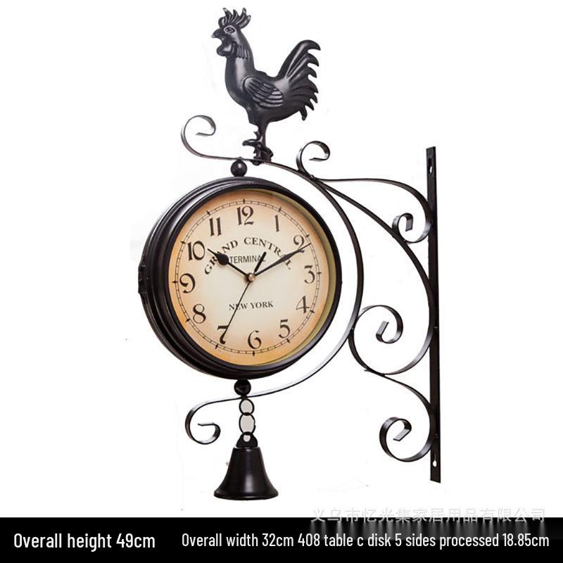 European Antique Double-Sided Wall Clock - Creative Retro Iron Art for Living Room
