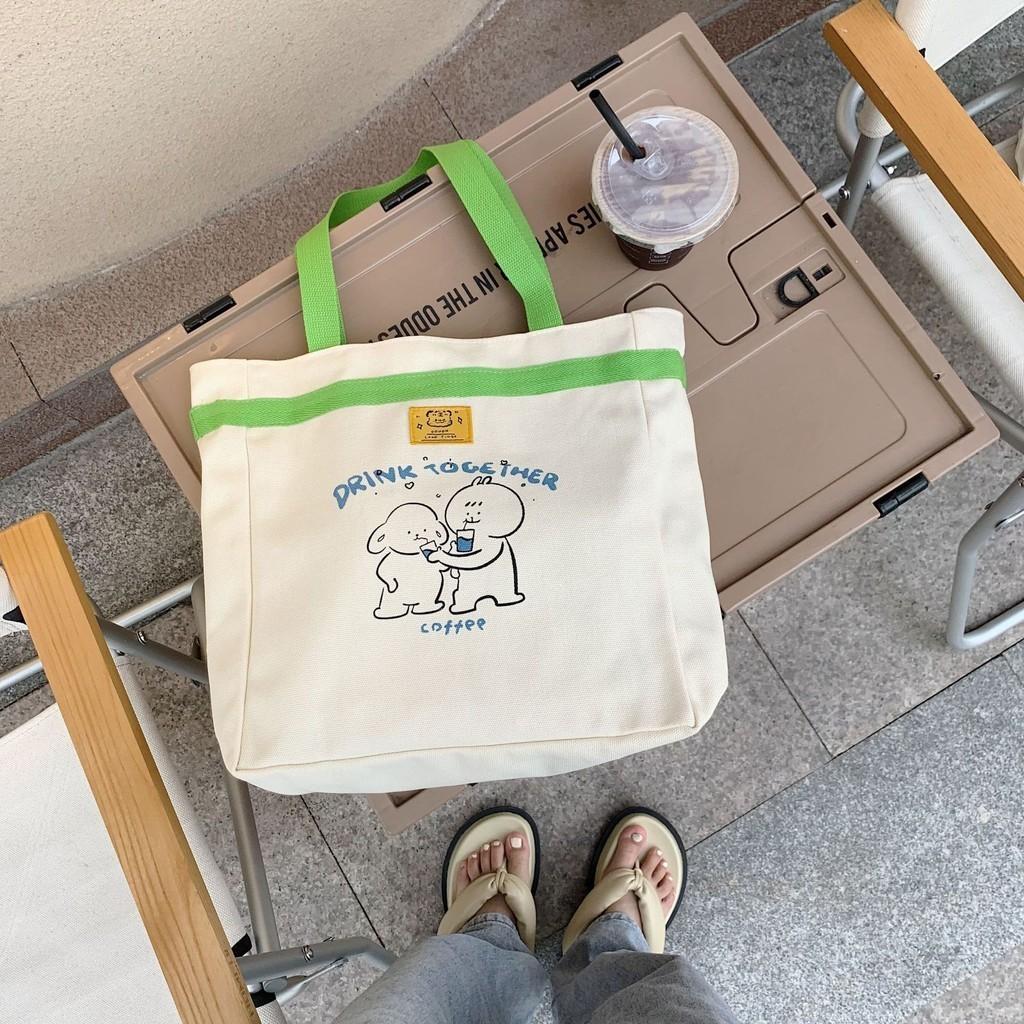 Adorable Ins Style Canvas Tote Bag Cute Casual Shoulder Bag For School Everyday Use