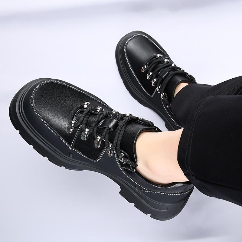 Fashion Luxury Brand Men Genuine Leather Thick Bottom Oxfords Shoes Casual Business Derby Loafers Classic Round Toe Formal Dress Shoes