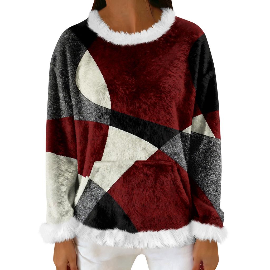 Women's Casual Fleece Sweatshirt  Long-Sleeve Round  Neck Casual Comfortable Loose-Fit Lightweight Women's Flannel Sweatshirt