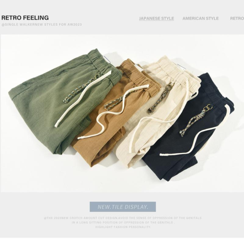 Letní móda Pánské šortky Retro styl Bavlna Len Krátké kalhoty Mládež Ležérní Plážové Volné šortky Stahovací guma v pase Šortky s více kapsami