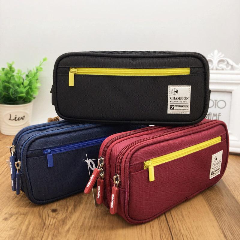 3 Colors Canvas Student Pencil Cases Large Capacity Multi-layers Organizer for Office Stationery Pencil Bags School Supplies