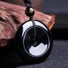 Collana Ciondolo Unisex in Ossidiana Naturale Ping An Kou con Anello di Giada
